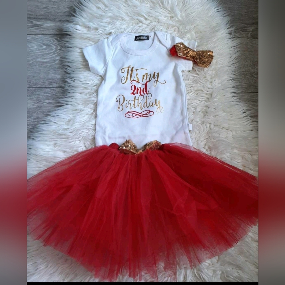Brand New "Its My 2nd Birthday" Red Tutu Birthday Outfit